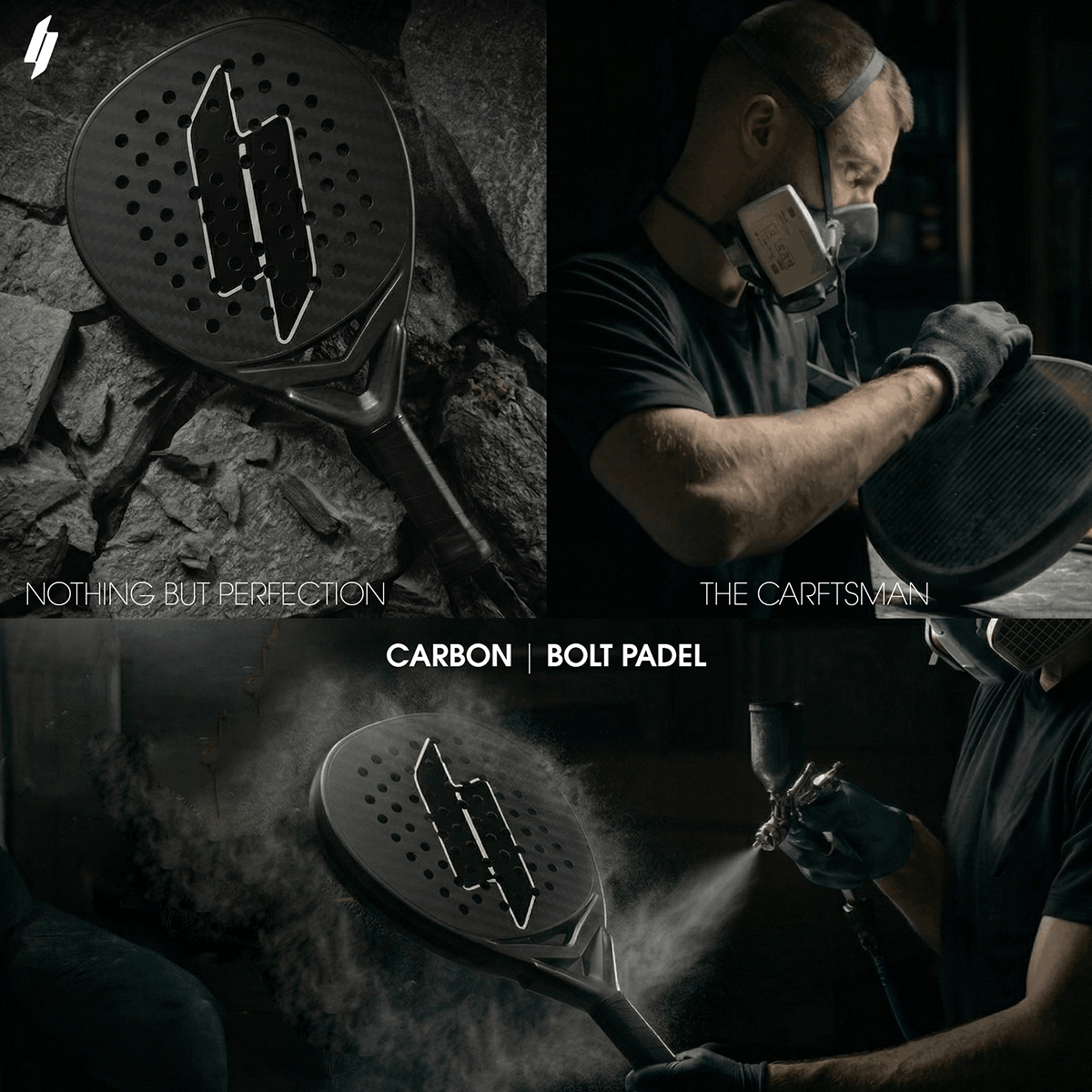 Bolt Carbon 1.0 full black cushion ergonomic grip padel racket non-slip sweat-wicking