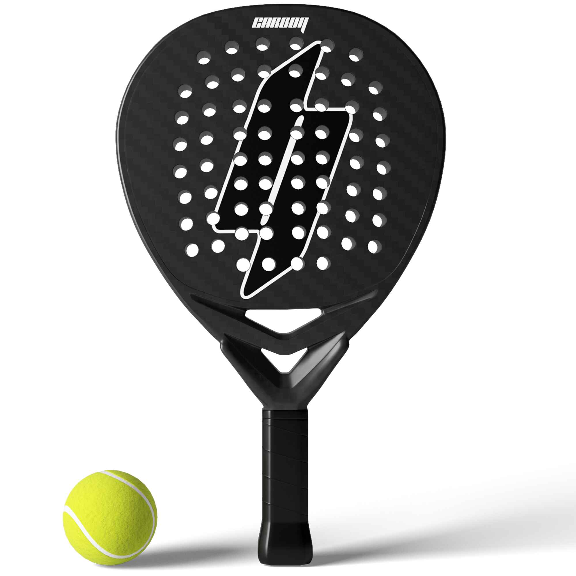 Bolt Carbon 1.0 carbon fiber weave texture matte black face padel racket aerodynamic holes