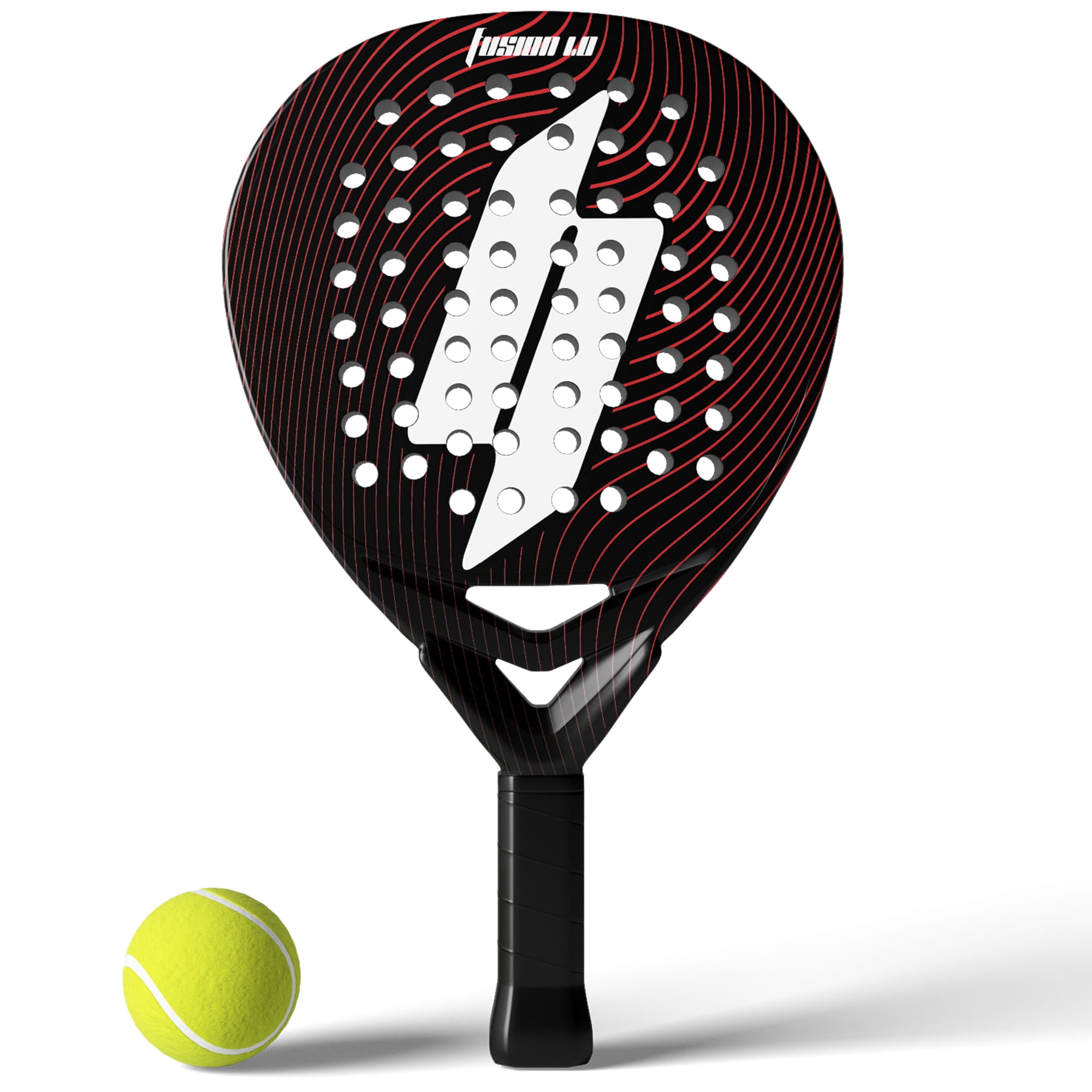 Bolt Fusion 1.0 carbon fiber padel racket face red wave design aerodynamic holes