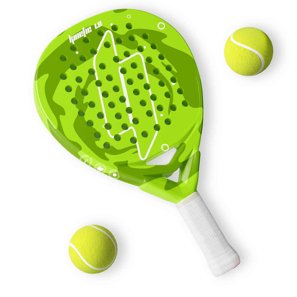 Player using carbon fiber paddle racket pickleball court USA