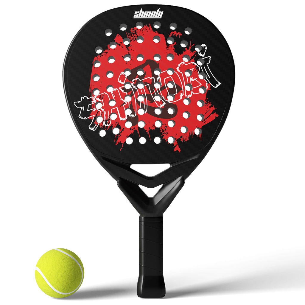 Bolt Shinobi 1.0 crimson ink splatter graphic Japanese warrior script padel racket carbon face